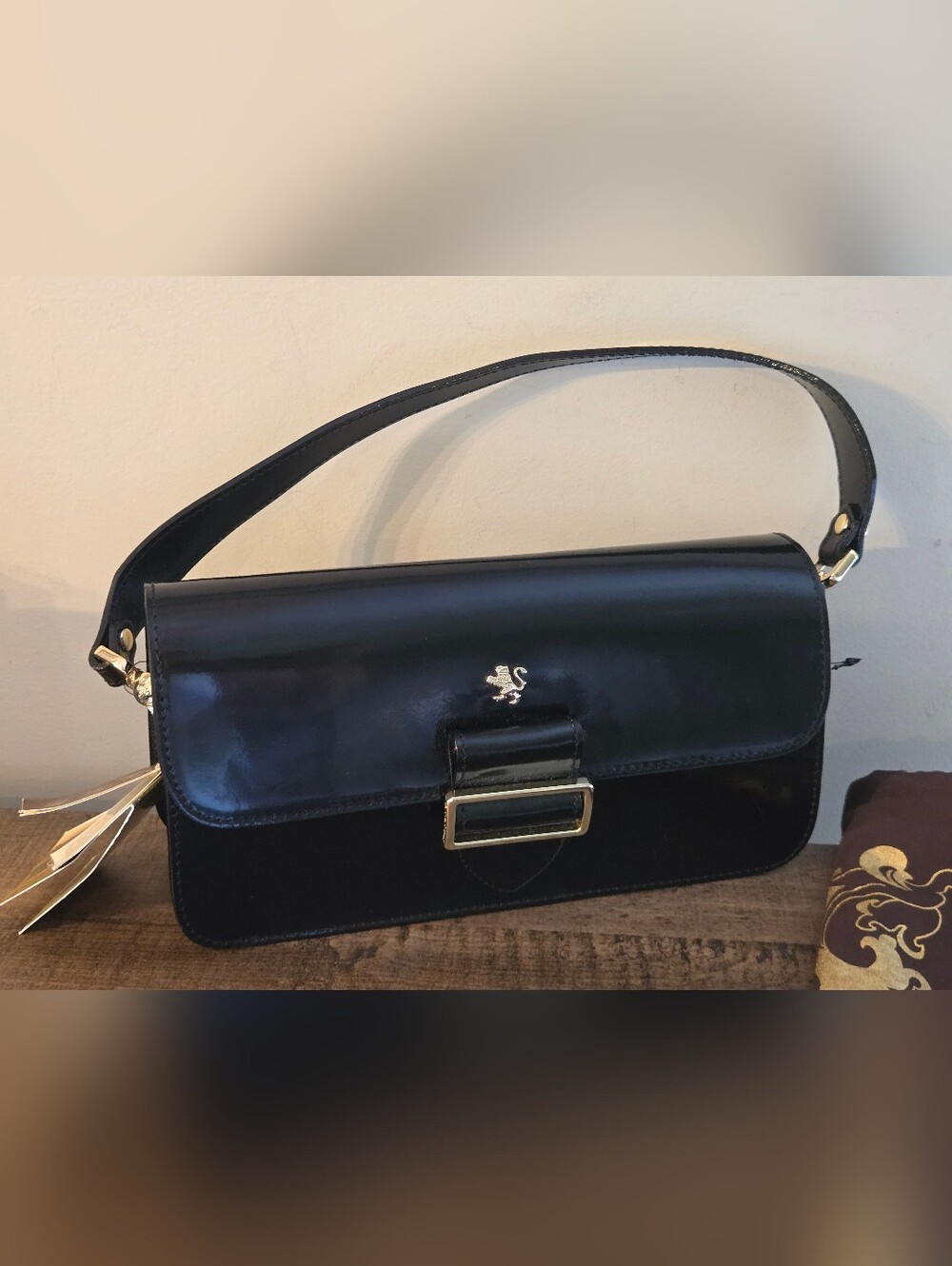 Pratesi Firenze Black Shoulder Bag With Dust Bag Italy Designer Genuine Leather